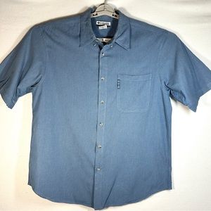 Columbia Blue Micro Check Shirt XXL 2XL Short Sleeve Button Down SP05 AM7072